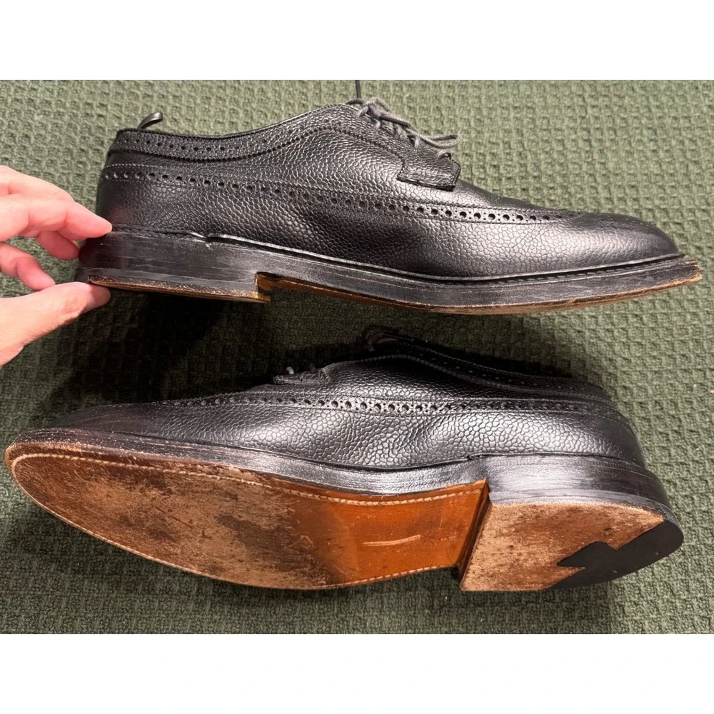 Brooks Brothers Black Fleece 1818 Mens Black Pebbled Leather Wingtip Oxfords 10D